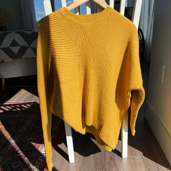 ASOS Sweaters - ASOS Mustard Yellow Ribbed Chunky Knit Sweater Asymmetrical Hem Crewneck Small